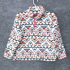 Eddie Bauer Womens XL Sherpa Fleece Quarter Zip Pullover Geometric Southwestern